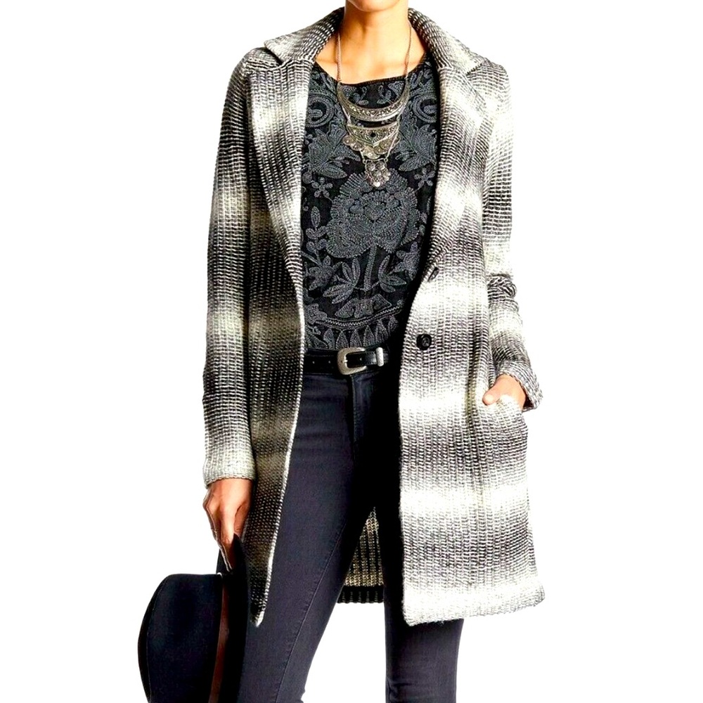 Lucky Brand Textured Stripe 2Button Cardigan Sweater Coat Jacket w/pockets XS‎